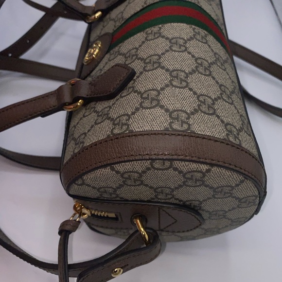 $1300 Gucci Ophidia canvas GG logo Boston barrel mini bag, authentic - Picture 3 of 10